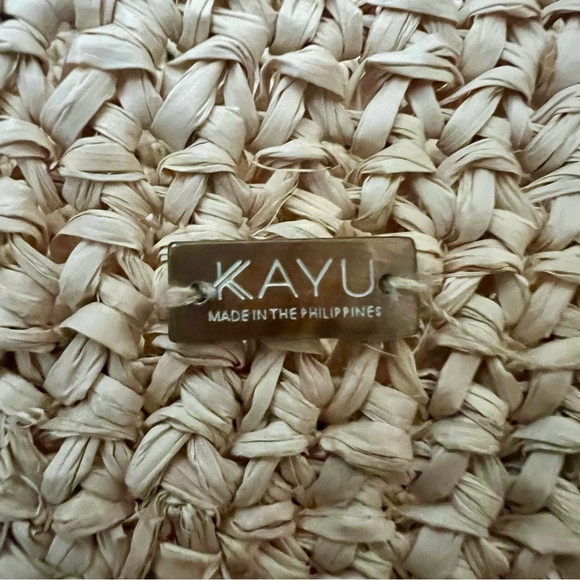 KAYU X-Large Natural Woven Bag Tote Leather Wrapped Handles & Pom Poms NWOT